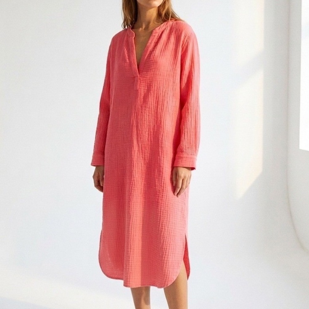 Chico's Calypso Cotton Gauze Tunic Dress 4XL Crinkle Gauzy Lagenlook ResortWear